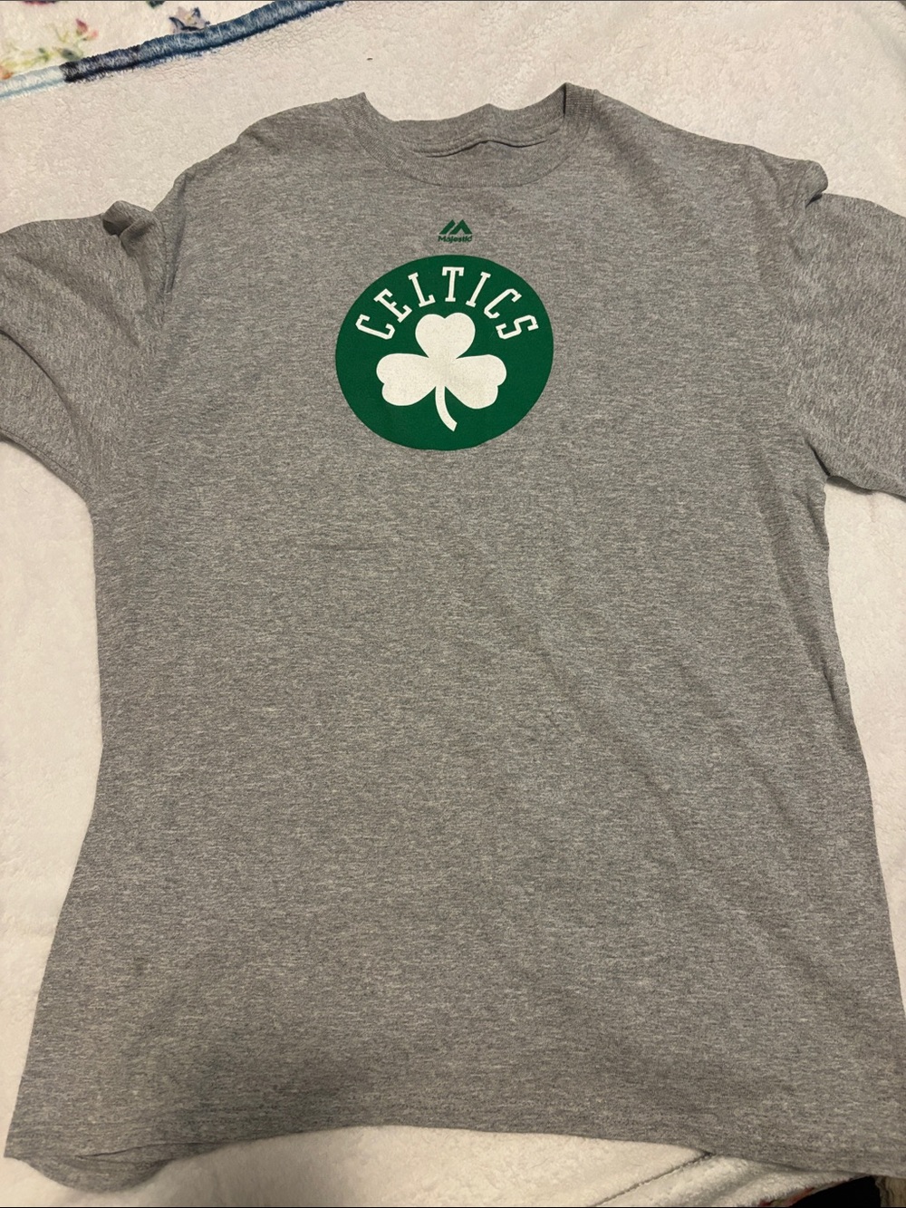 Majestic Grey Kids Celtics Tee with Green Shamrock